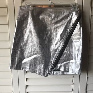 So Metallic Shiny Mini Skirt with Cross Over Zip